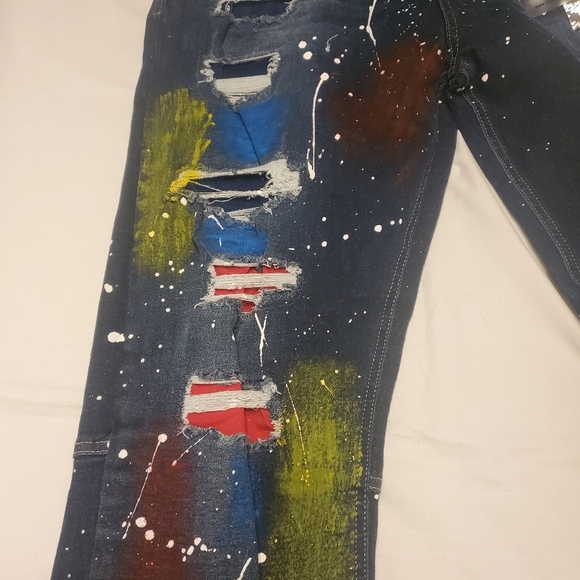 Encrypted Mens Jeans Size 42x34 Multicolored Blue Distressed Skinny Fit NWT - Picture 3 of 7